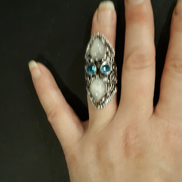 New Rainbow Moonstone & Blue Topaz 925 Silver Statement Ring. - Picture 4 of 8